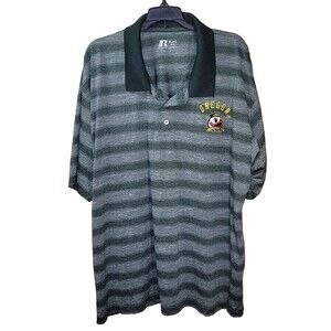 Oregon Ducks Polo Shirt Mens 3XL Green / Gray Stripe Russell Duck Logo